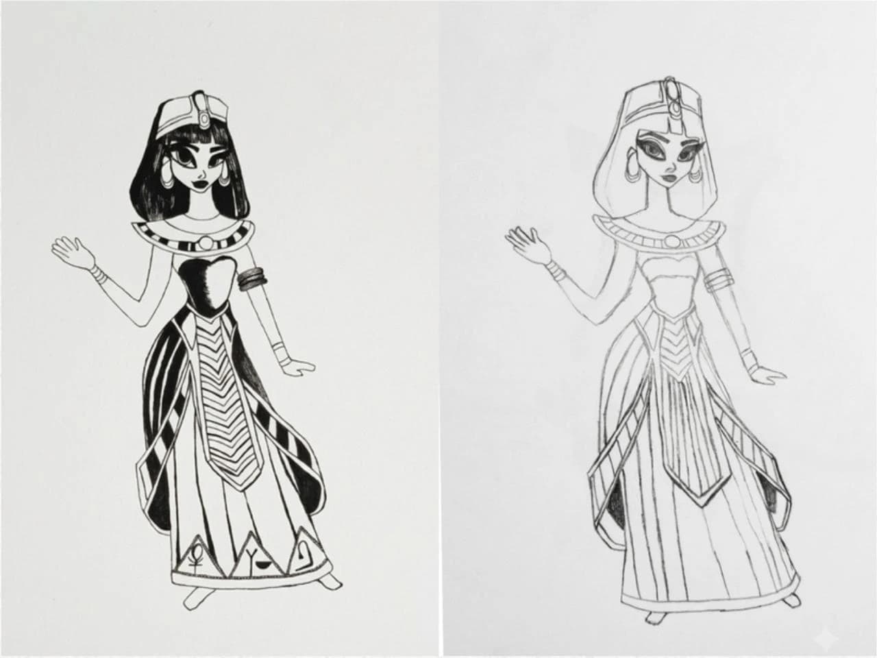 Two pencil character sketches for the Egyptian commemorative banknote