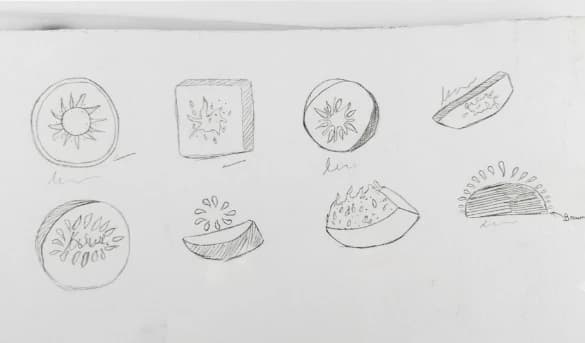 Page of early kiwi-inspired Glow-Ki logo concepts